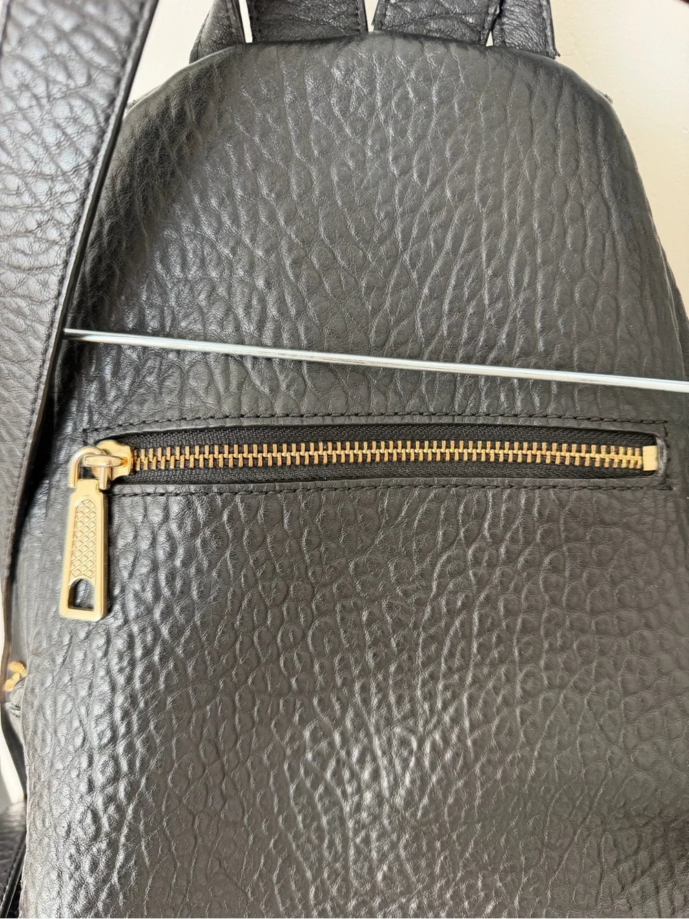 Rebecca Minkoff Black Pebbled Leather Backpack with Gold Hardware Julian Style